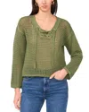 Vince Camuto Fish Net V Neck Sweater In Dark Green