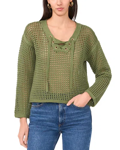 Vince Camuto Fish Net V Neck Sweater In Dark Green