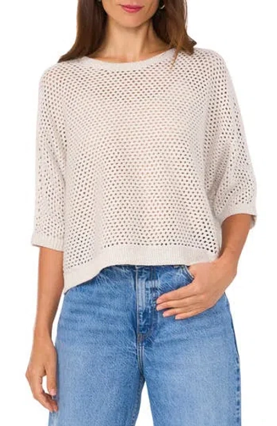 Vince Camuto Fishnet Pointelle Sweater In Silver