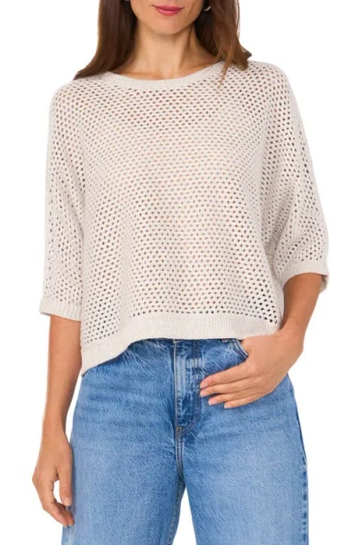 Vince Camuto Fishnet Pointelle Sweater In Silver Heather