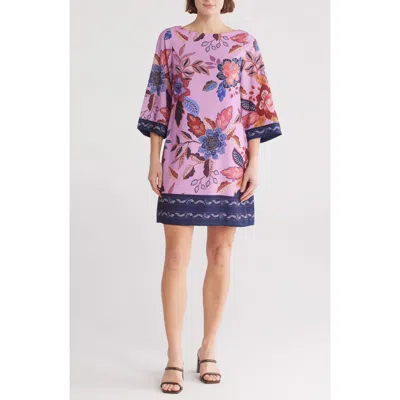 Vince Camuto Flare Sleeve Border Print Dress In Lavender