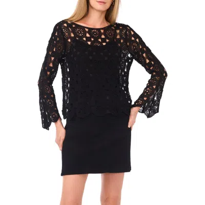 Vince Camuto Flare Sleeve Open Stitch Top In Black