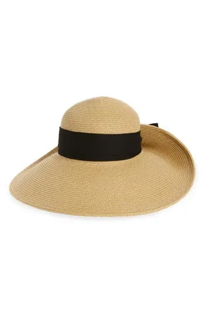 Vince Camuto Flip Up Straw Floppy Hat In Natural Black