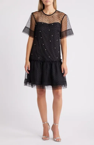 Vince Camuto Float Crystal Detail Cocktail Dress In Black