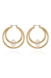 Vince Camuto Floating Crystal Double Hoop Earrings In Gold Tone