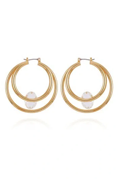 Vince Camuto Floating Crystal Double Hoop Earrings In Gold Tone