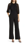 Vince Camuto Flock Mesh Jumpsuit In Black
