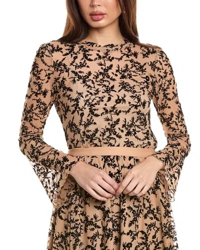 Vince Camuto Flocked Mesh Cropped Top In Beige