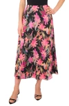 Vince Camuto Floral Bias Cut Midi Skirt In Rich Black