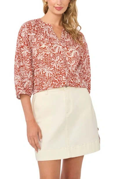 Vince Camuto Floral Button-up Shirt In Brown