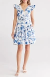 Vince Camuto Floral Cap Sleeve Cotton Fit & Flare Dress In Blue
