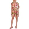 Vince Camuto Floral Cap Sleeve Linen Blend Dress In Pink Floral