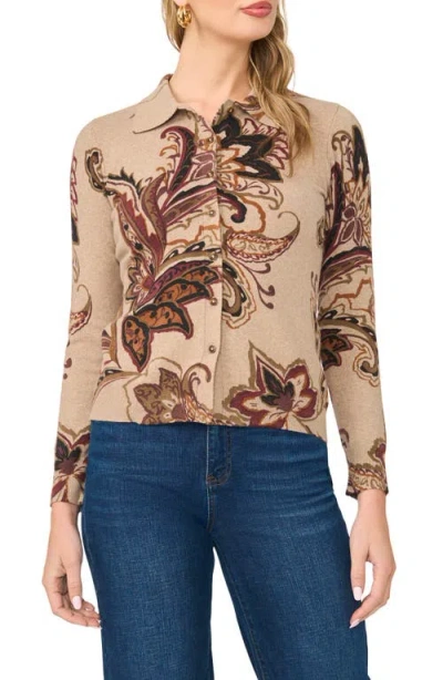 Vince Camuto Floral Cardigan In Brown