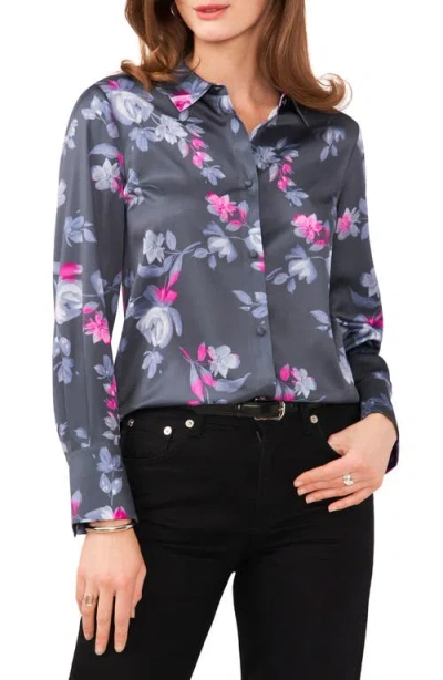 Vince Camuto Floral Charmeuse Button-up Shirt In Berry Pink