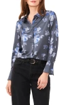 Vince Camuto Floral Charmeuse Button-up Shirt In Sapphire Blue