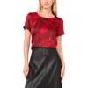 Vince Camuto Floral Charmeuse Roll Cuff Top In Red