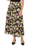 Vince Camuto Floral Charmeuse Slip Skirt In Rich Black