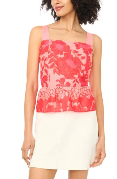 Vince Camuto Floral Cotton Peplum Top In Red