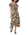 Vince Camuto Plus Size Floral-print Belted Maxi Dress In Rich Black