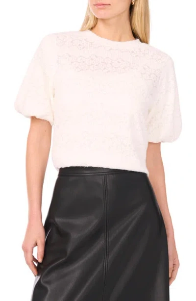 Vince Camuto Floral Detail Puff Sleeve Sweater In Pink