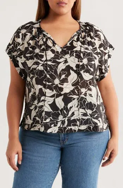 Vince Camuto Floral Dolman Sleeve Peasant Top In Black