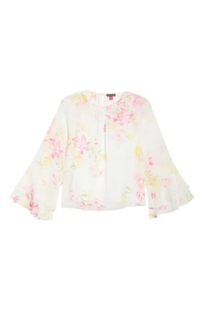 Vince Camuto Floral Double Ruffle Sleeve Top In White