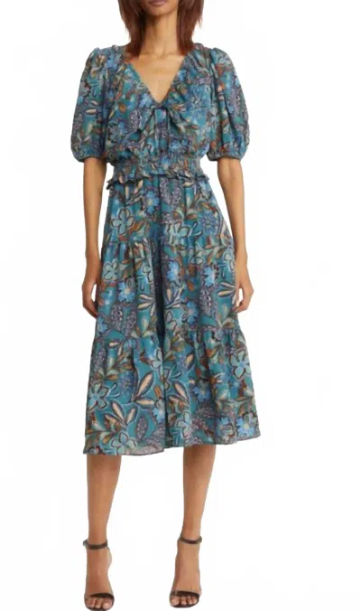 Vince Camuto Floral Dress In Blue, Brown, Teal, Tan