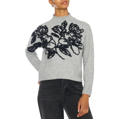 Vince Camuto Floral Embroidered Mock Neck Sweater In Gray