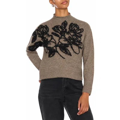 Vince Camuto Floral Embroidered Mock Neck Sweater In Brown