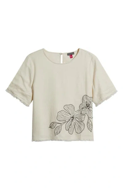 Vince Camuto Floral Embroidered Short Sleeve Top In Neutral