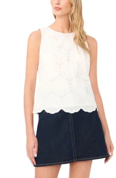 Vince Camuto Floral Embroidered Sleeveless Cotton Top In Blue