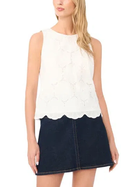 Vince Camuto Floral Embroidered Sleeveless Cotton Top In Brown