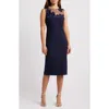 Vince Camuto Floral Embroidery Signature Stretch Crepe Sheath Dress In Navy
