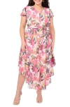 Vince Camuto Floral Flutter Sleeve Chiffon Maxi Dress In Pink
