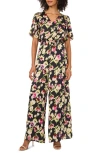 Vince Camuto Floral Flutter Sleeve Jumpsuit In Rich Black