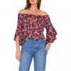 VINCE CAMUTO VINCE CAMUTO FLORAL FLUTTER SLEEVE OFF THE SHOULDER TOP