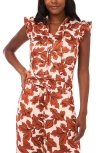 Vince Camuto Floral Flutter Sleeve Satin Top In Multi