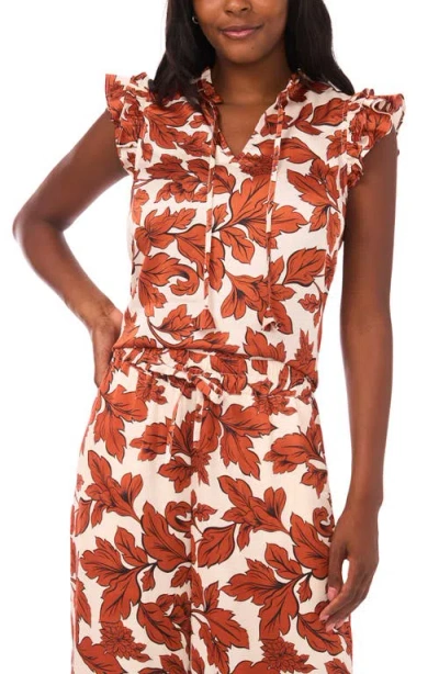 Vince Camuto Floral Flutter Sleeve Satin Top In Multi