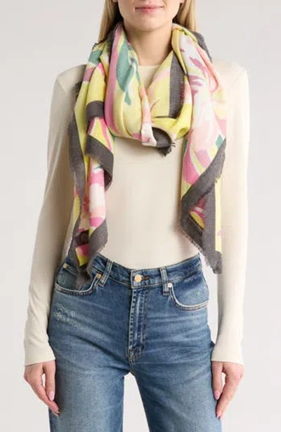Vince Camuto Floral Graphic Supersoft Wrap Scarf In Lime