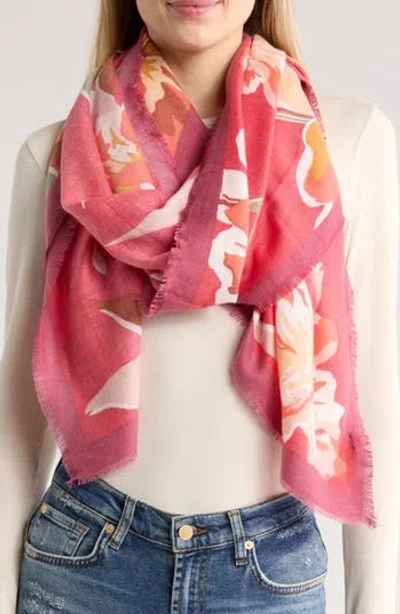 Vince Camuto Floral Graphic Supersoft Wrap Scarf In Red