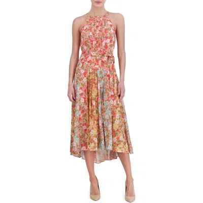 Vince Camuto Floral Halter Neck Chiffon Dress In Red Multi