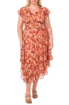 VINCE CAMUTO VINCE CAMUTO FLORAL HANDKERCHIEF HEM DRESS