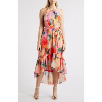 Vince Camuto Floral High-low Chiffon Dress In Pink Multi
