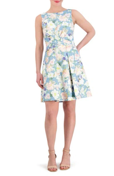 Vince Camuto Floral Jacquard Cross Bodice Dress In Blue