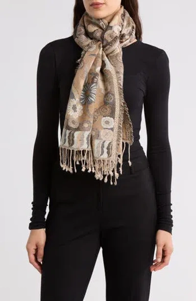 Vince Camuto Floral Jacquard Fringe Scarf In Neutral
