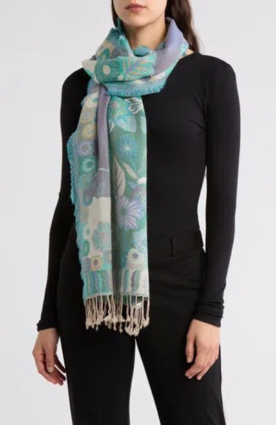 Vince Camuto Floral Jacquard Fringe Scarf In Green