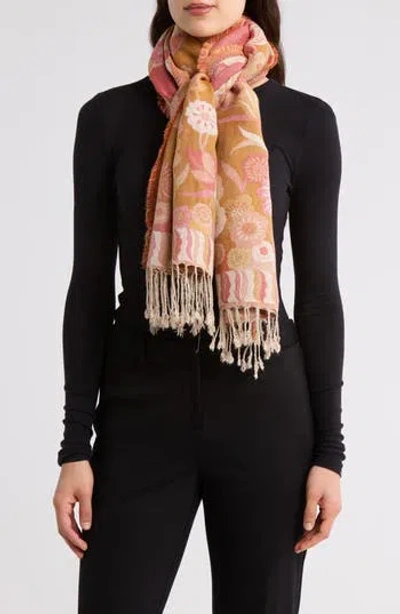 Vince Camuto Floral Jacquard Fringe Scarf In Orange