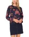 Vince Camuto Floral Jacquard Long Sleeve Crewneck Sweater In Blue