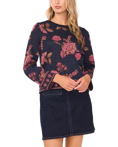 Vince Camuto Floral Jacquard Long Sleeve Crewneck Sweater In Blue