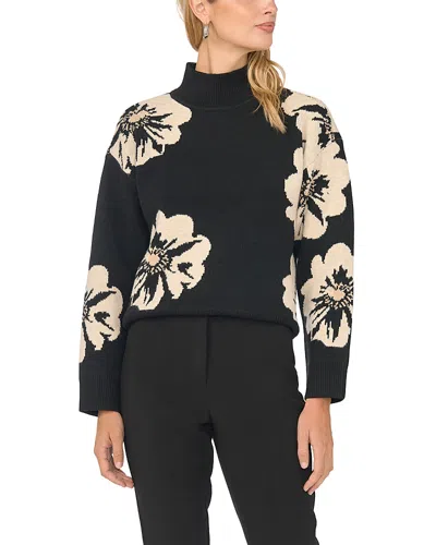 Vince Camuto Floral Jacquard Mock Neck Sweater In Black